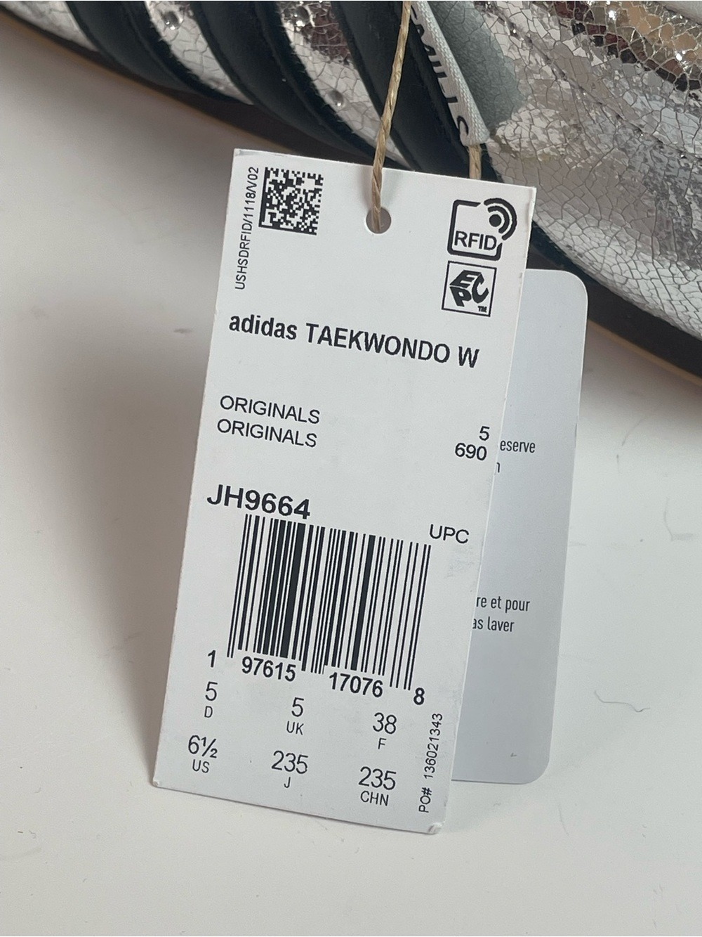 Adidas Originals Taekwondo Women’s Leather Silver Metallic Black Sneakers 6.5 - Picture 6 of 12